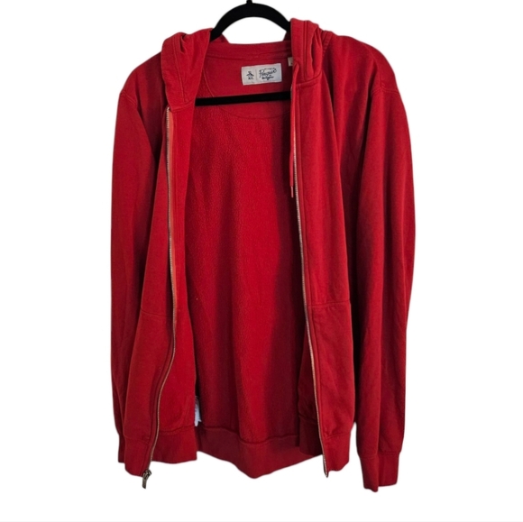 Original Penguin Zip-up Fleece Hoodie Sweatshirt Sticker Pete Rococco Red sz L - Picture 3 of 10